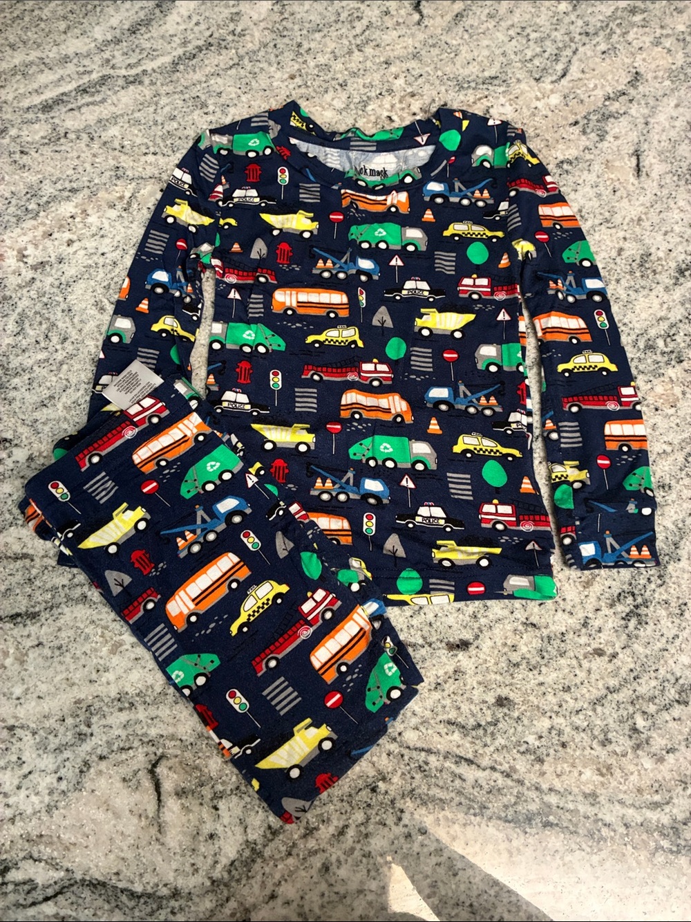 Kids Navy Vehicle Print Pajama Set l 4T